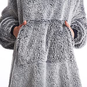 HORIMOTE HOME Oversized Teddy Fleece Hoodie Blanket for Women Cuddly Sherpa Wearable Snuggle Blanket Hoody for Adults Kids Men Teenager, Super Warm and Soft,Dark Navy