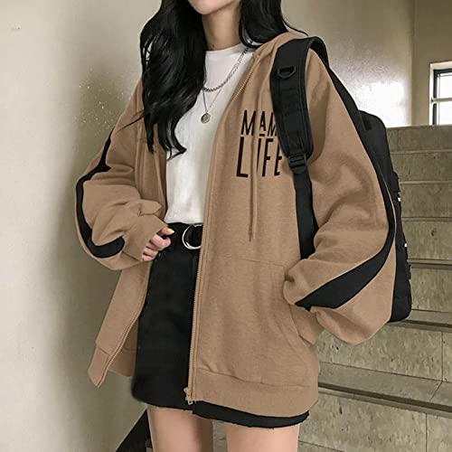 Zip Up Hoodies for Women UK Oversized Y2K Fleece Lightweight Sweatshirts Long Sleeve Ladies Girls Plus Size Hooded Cardigans Tops Plain Trendy Casual Drawstring Pockets Jackets Pullover