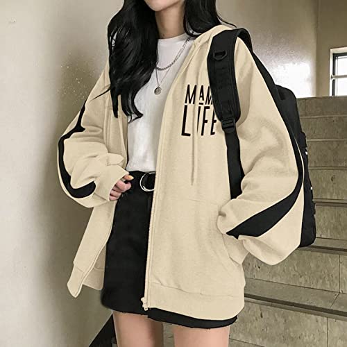 Zip Up Hoodies for Women UK Oversized Y2K Fleece Lightweight Sweatshirts Long Sleeve Ladies Girls Plus Size Hooded Cardigans Tops Plain Trendy Casual Drawstring Pockets Jackets Pullover