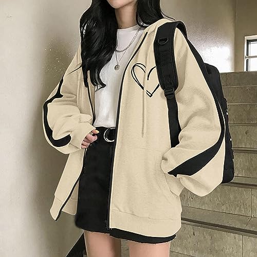 Zip Up Hoodies for Women UK Oversized Y2K Fleece Lightweight Sweatshirts Long Sleeve Ladies Girls Plus Size Hooded Cardigans Tops Plain Trendy Casual Drawstring Pockets Jackets Pullover