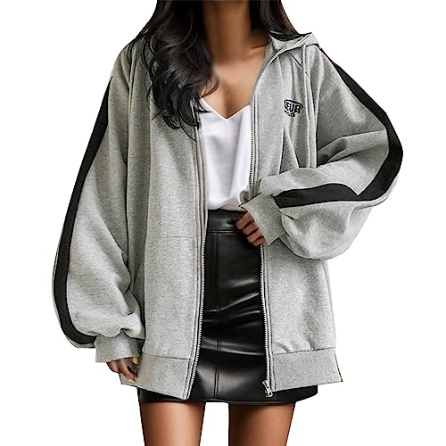 Zip Up Hoodies for Women UK Oversized Y2K Fleece Lightweight Sweatshirts Long Sleeve Ladies Girls Plus Size Hooded Cardigans Tops Plain Trendy Casual Drawstring Pockets Jackets Pullover