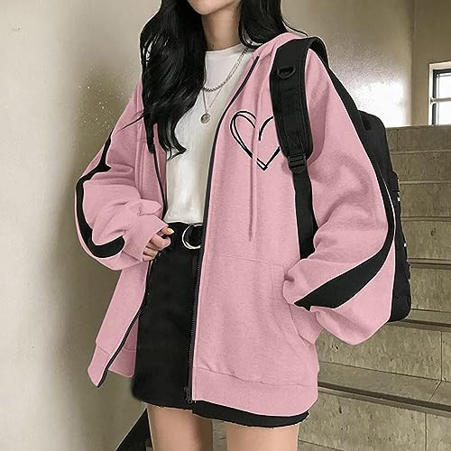 Zip Up Hoodies for Women UK Oversized Y2K Fleece Lightweight Sweatshirts Long Sleeve Ladies Girls Plus Size Hooded Cardigans Tops Plain Trendy Casual Drawstring Pockets Jackets Pullover