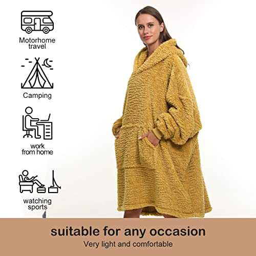 HORIMOTE HOME Oversized Teddy Fleece Hoodie Blanket for Women Cuddly Sherpa Wearable Snuggle Blanket Hoody for Adults Kids Men Teenager, Super Warm and Soft,Dark Navy