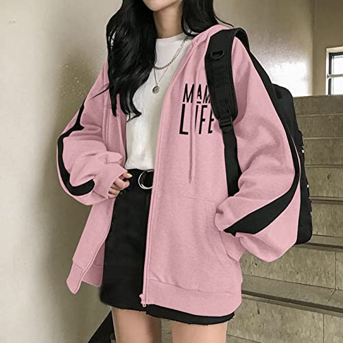 Zip Up Hoodies for Women UK Oversized Y2K Fleece Lightweight Sweatshirts Long Sleeve Ladies Girls Plus Size Hooded Cardigans Tops Plain Trendy Casual Drawstring Pockets Jackets Pullover