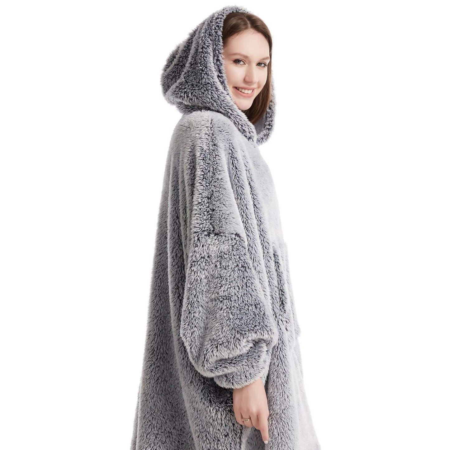 HORIMOTE HOME Oversized Teddy Fleece Hoodie Blanket for Women Cuddly Sherpa Wearable Snuggle Blanket Hoody for Adults Kids Men Teenager, Super Warm and Soft,Dark Navy