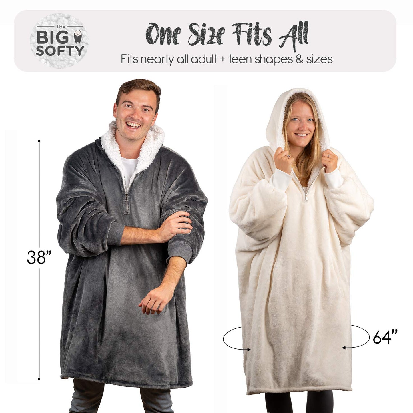 trekki Blanket Hoodie, Oversized Hoodie Blanket, Sherpa & Fleece Wearable Blanket Hoodies for Women & Men, Comfy & Fluffy Hooded Blankets, The Big Softy®